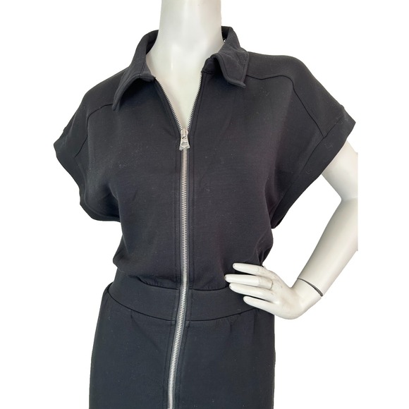 Varley Louisa Dress WOmens Size Large Black Zip Through Midi Pockets NWT $188 - Picture 7 of 13